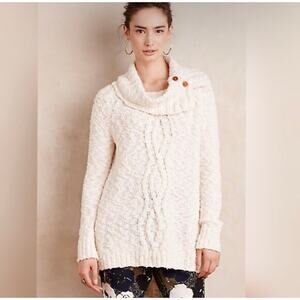 Moth Cowl Split Neck Wood Button Sweater Cream Women Small Anthropologie